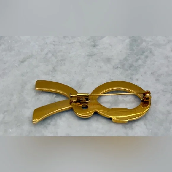 ROBERTA DI CAMERINO Vintage Grandmacore Blue Enamel Gold-Tone Metal Logo Brooch - Picture 10 of 16